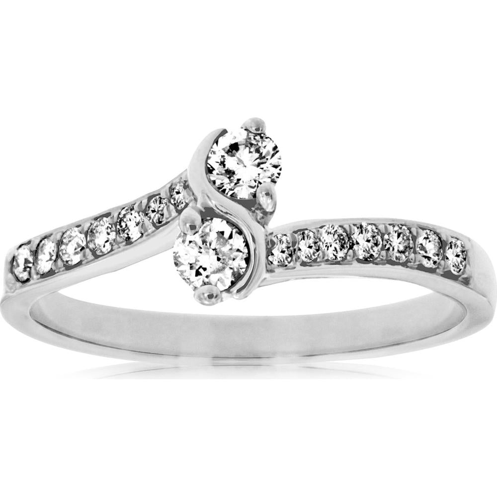 Royal 14K White Gold Two Stone Engagement Ring - 0.37 Carat Total Diamond Weight