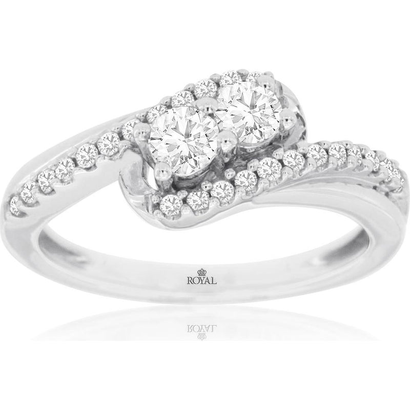 Royal 14K White Gold Two Stone Engagement Ring - 0.50 Carat Total Diamond Weight