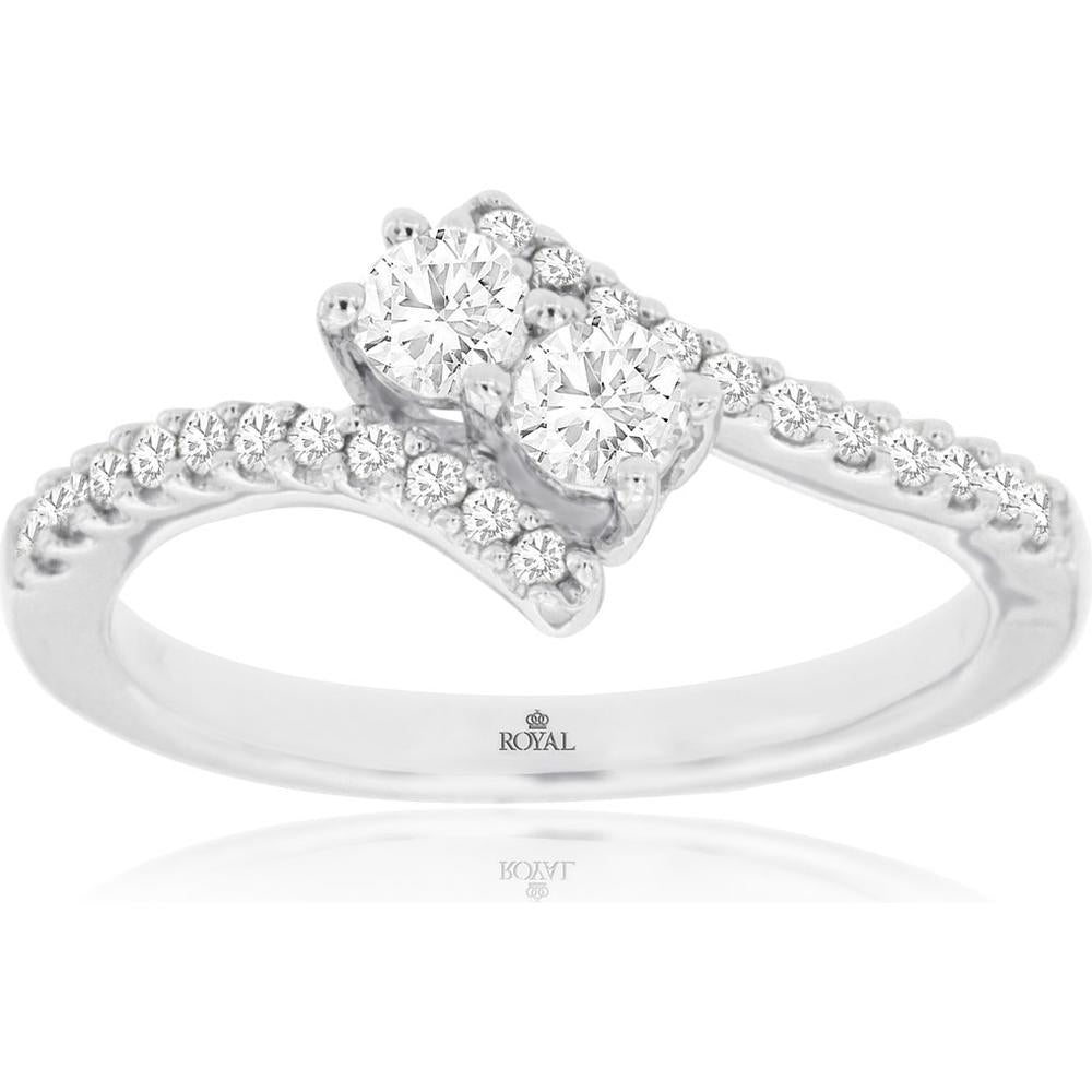 Royal 14K White Gold Two Stone Engagement Ring - 0.50 Carat Total Diamond Weight