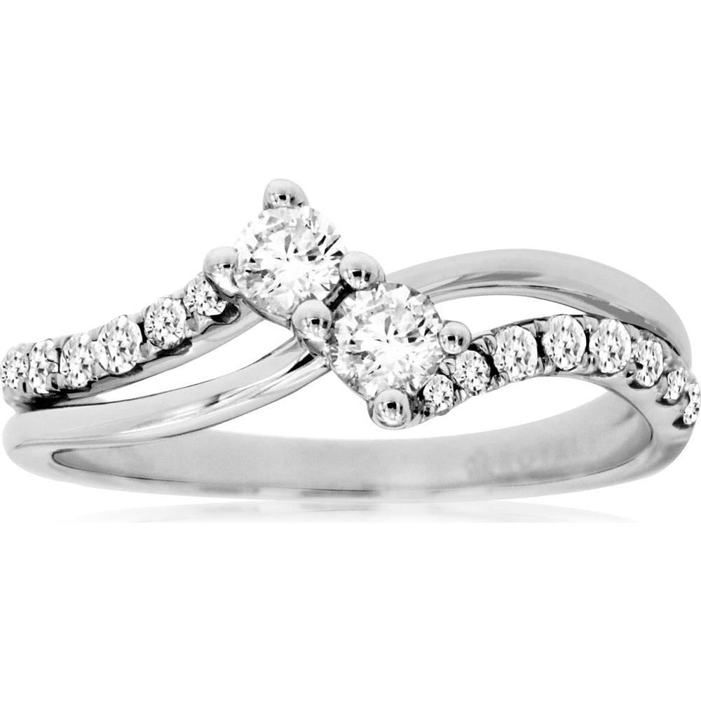 Royal 14K White Gold Two Stone Engagement Ring - 0.52 Carat Total Diamond Weight
