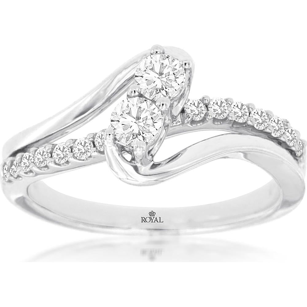 Royal 14K White Gold Two Stone Engagement Ring with 0.50 Carat Diamonds
