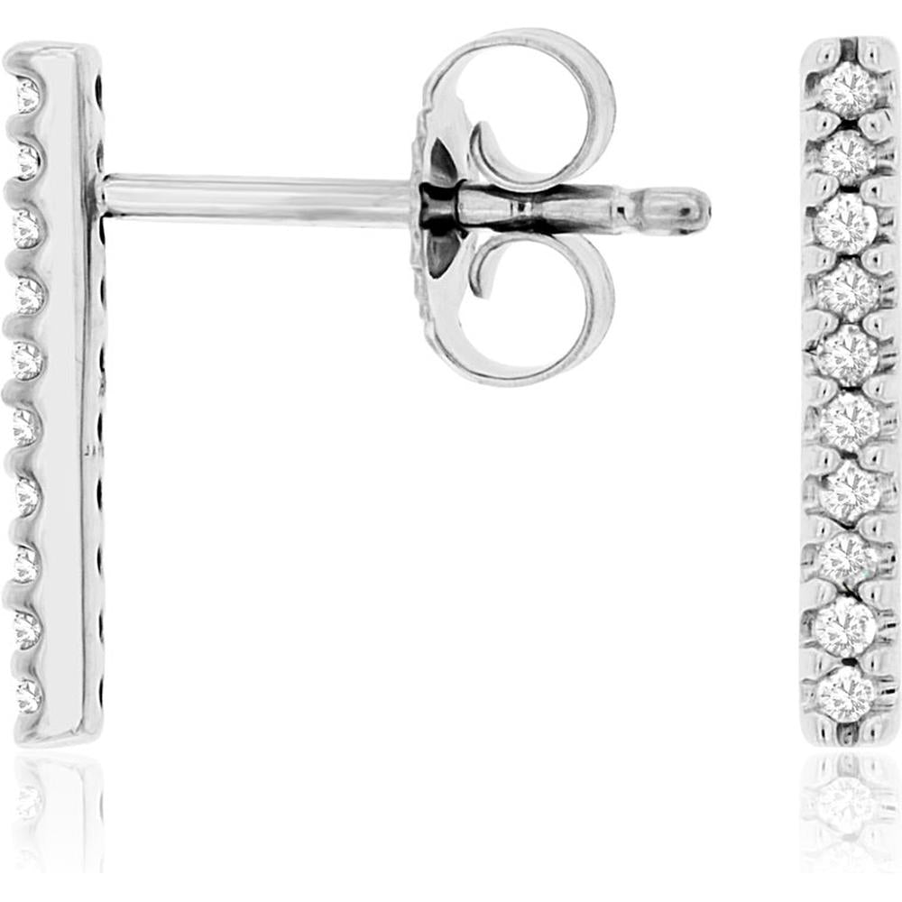 Royal 14K White Gold Vertical Bar Diamond Stud Earrings - 0.10 Carat Total Diamond Weight