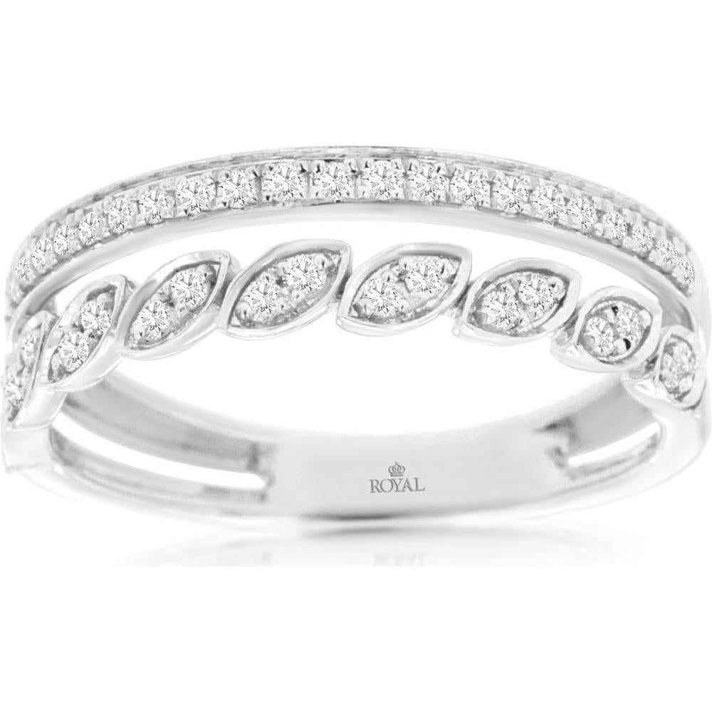 Royal 14K White Gold Wedding Band with 0.27 Carats Total Diamond Weight in Split Shank and Marquise Design