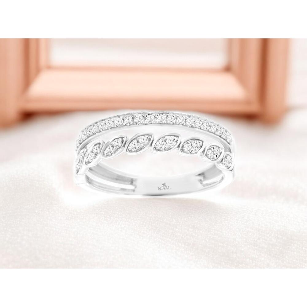 Royal 14K White Gold Wedding Band with 0.27 Carats Total Diamond Weight in Split Shank and Marquise Design