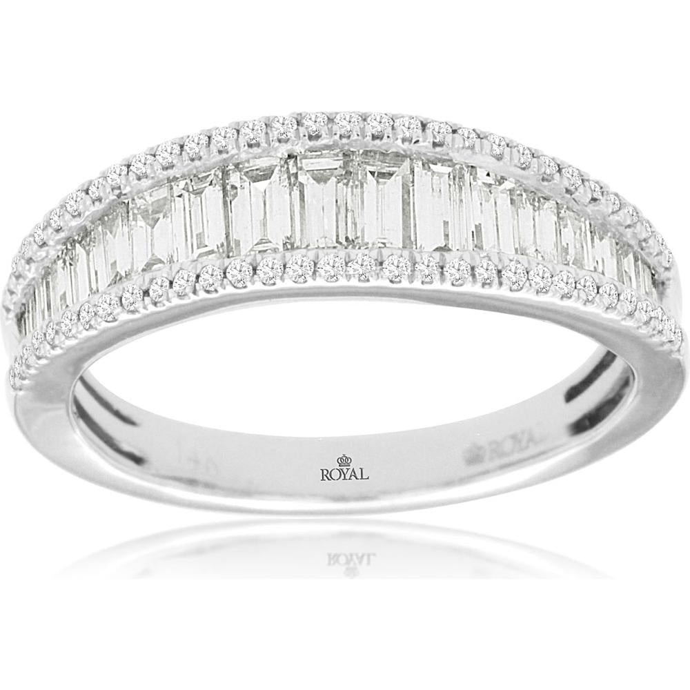 Royal 14K White Gold Wedding Band with Baguette and Round Cut Diamonds - 1.00 Carat Total Diamond Weight