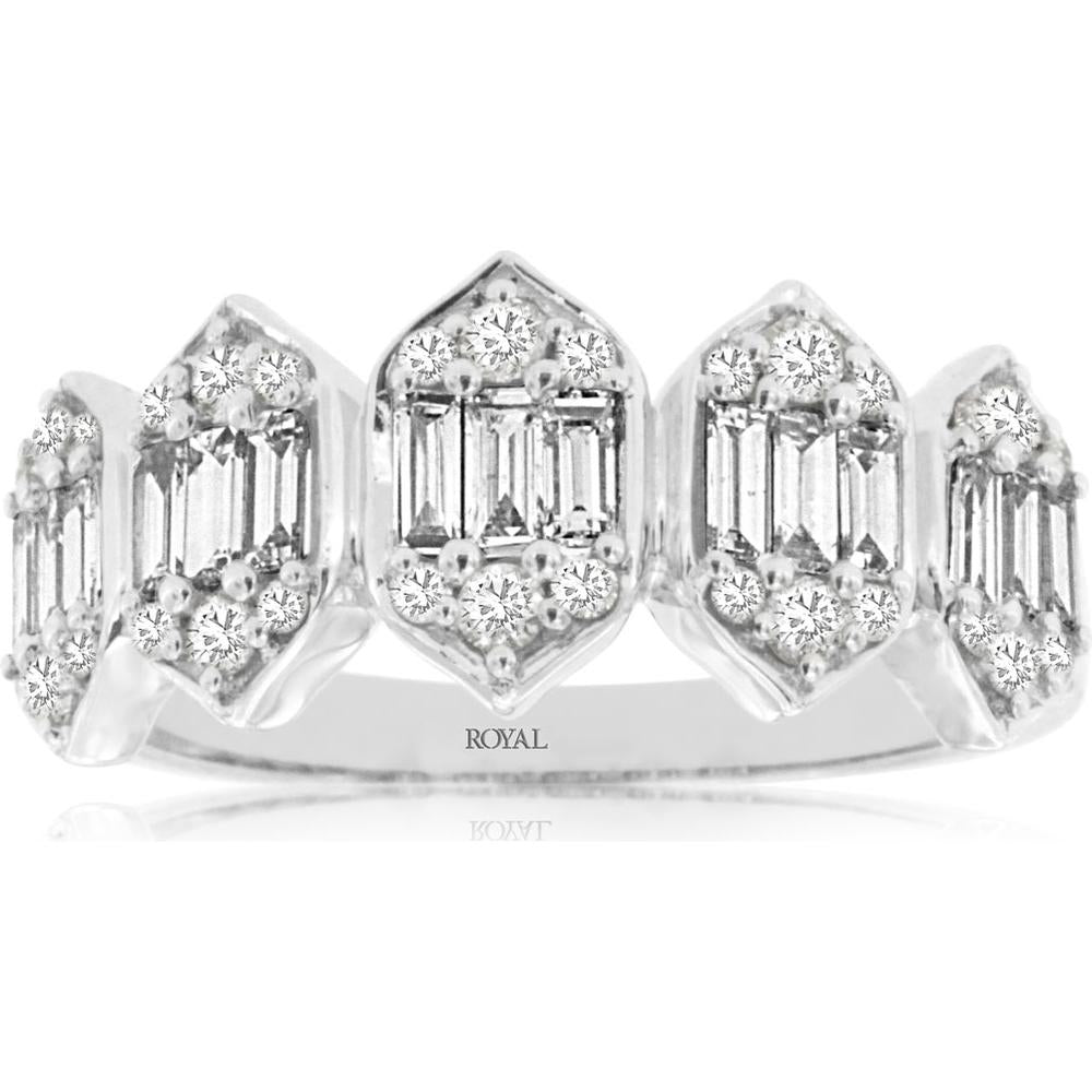 Royal 14K White Gold Wedding Band with Baguette and Round Diamonds - 0.77 Carat Total Diamond Weight