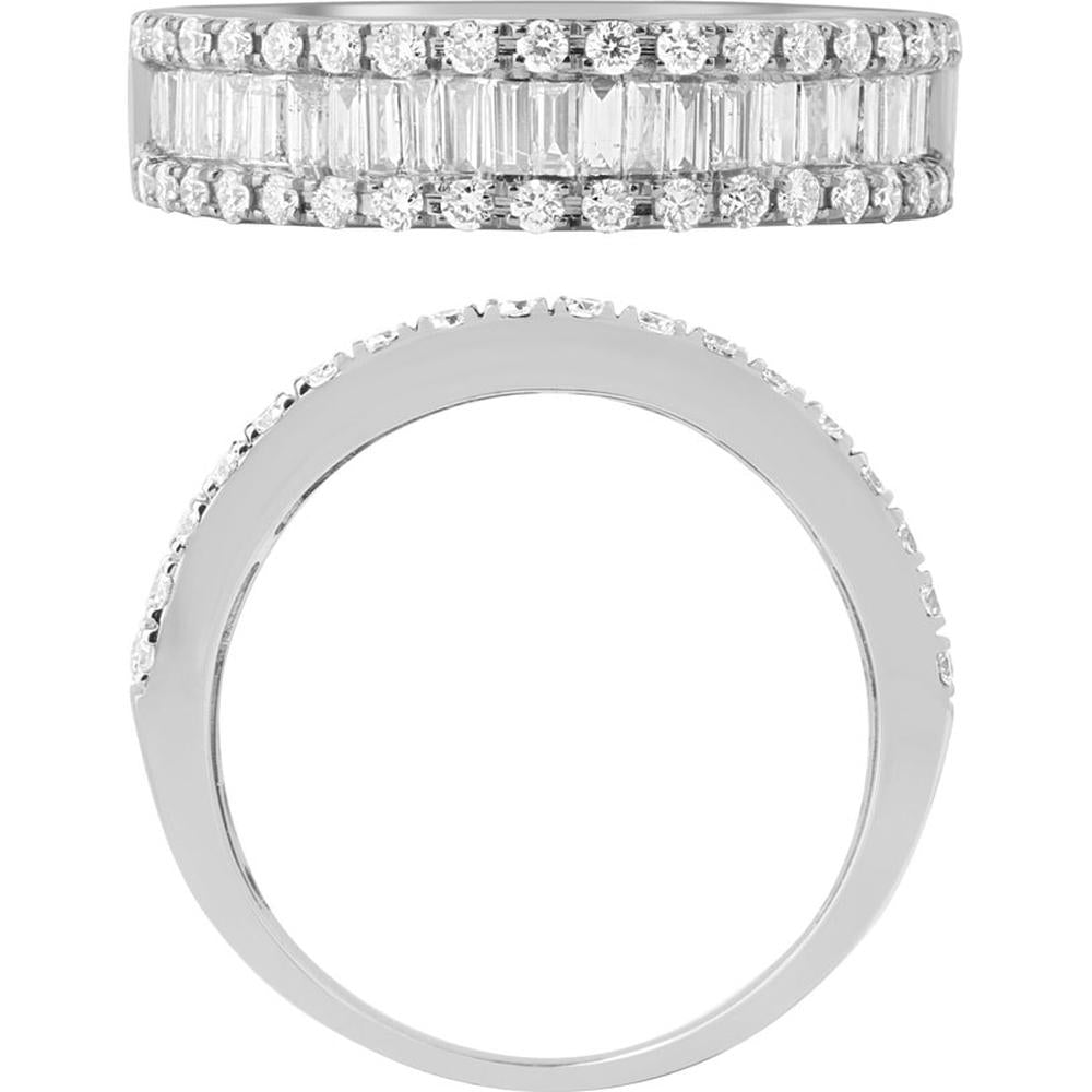 Royal 14K White Gold Wedding Band with Baguette and Round Diamonds - 1.00 Carat Total Diamond Weight