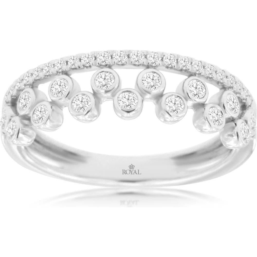 Royal 14K White Gold Wedding Band with Bezel and Pavé Set Round Diamonds - 0.35 Carats Total Diamond Weight