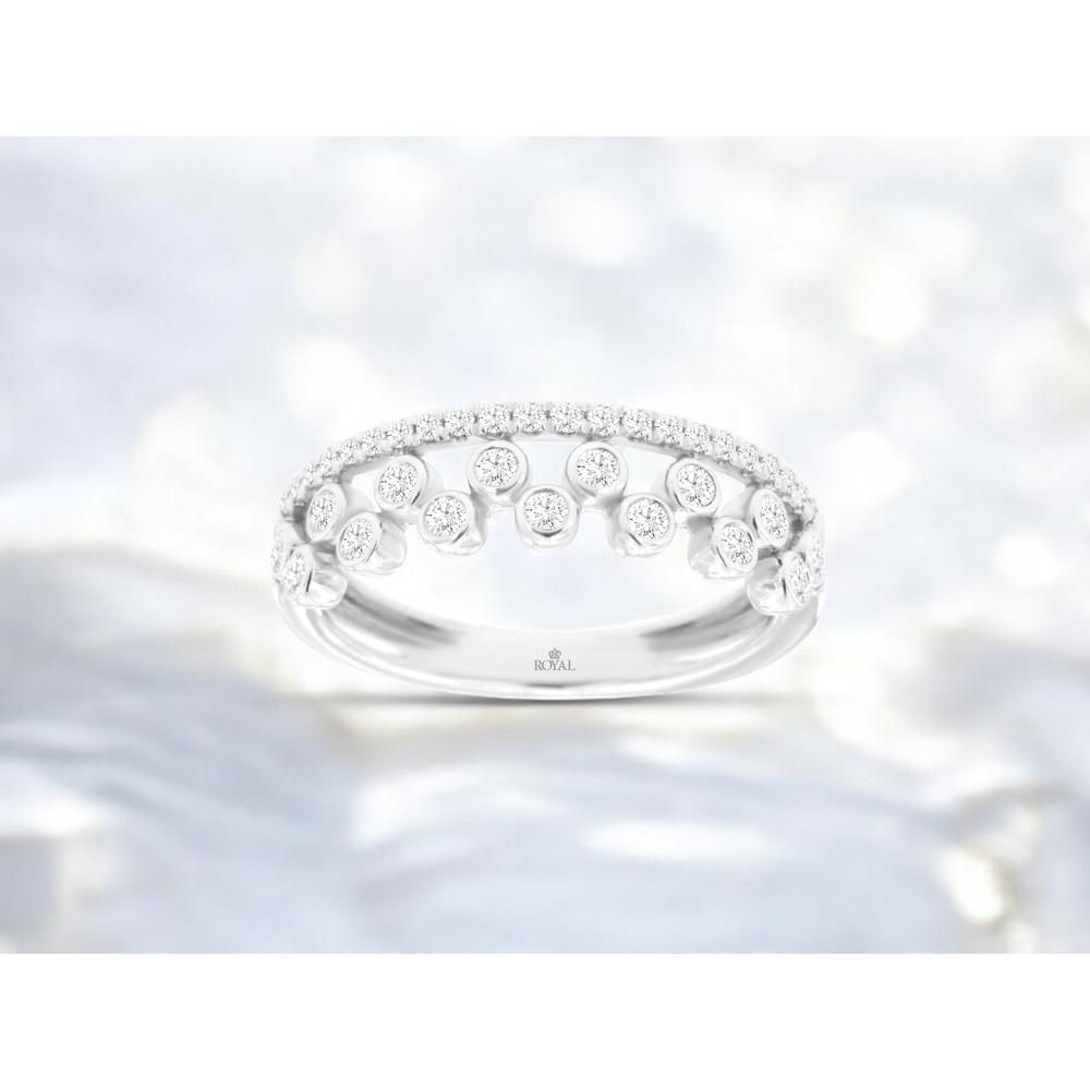 Royal 14K White Gold Wedding Band with Bezel and Pavé Set Round Diamonds - 0.35 Carats Total Diamond Weight