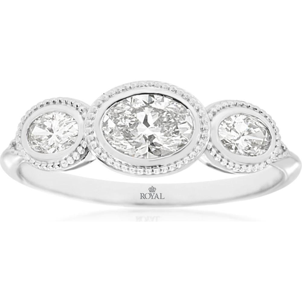 Royal 14K White Gold Wedding Band with Bezel Set Round Diamonds and Milgrain Detail - 0.70 Carat Total Diamond Weight