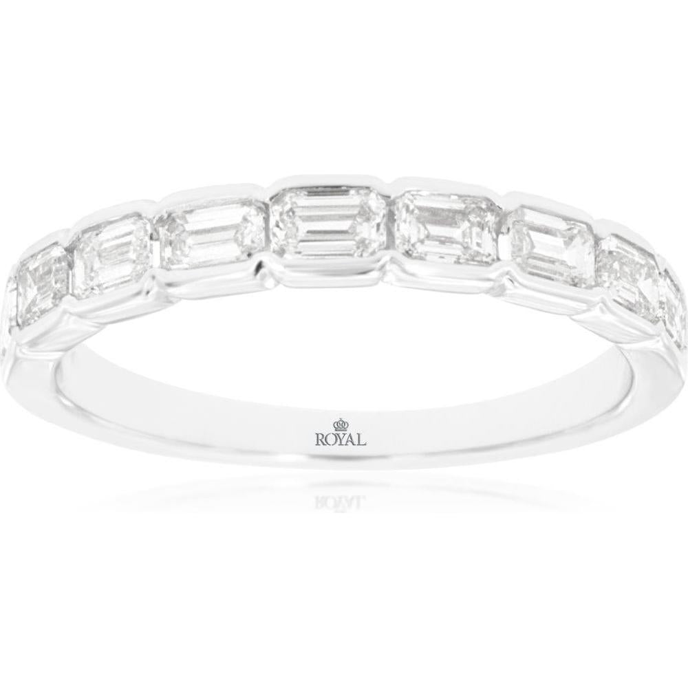 Royal 14K White Gold Wedding Band with Emerald Cut Diamonds - 0.88 Carat Total Diamond Weight