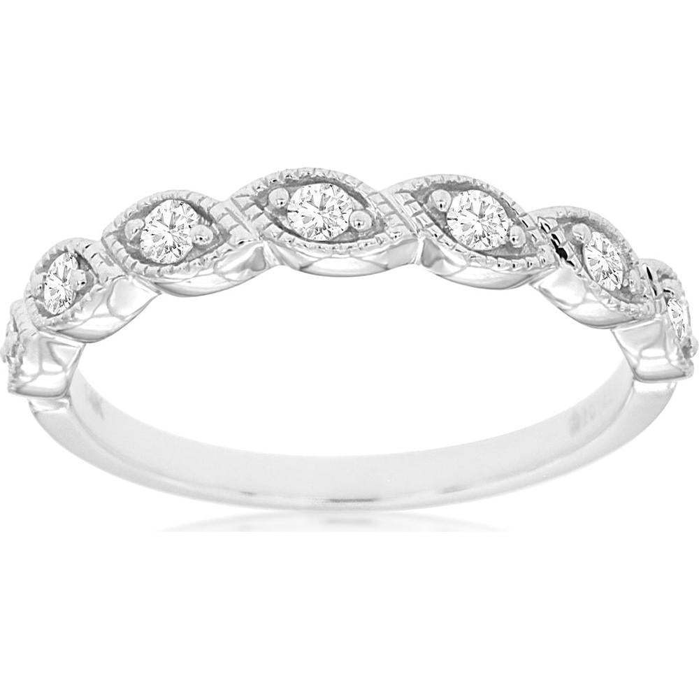 Royal 14K White Gold Wedding Band with Prong Set Round Diamonds and Milgrain Detail - 0.22 Carat Total Diamond Weight