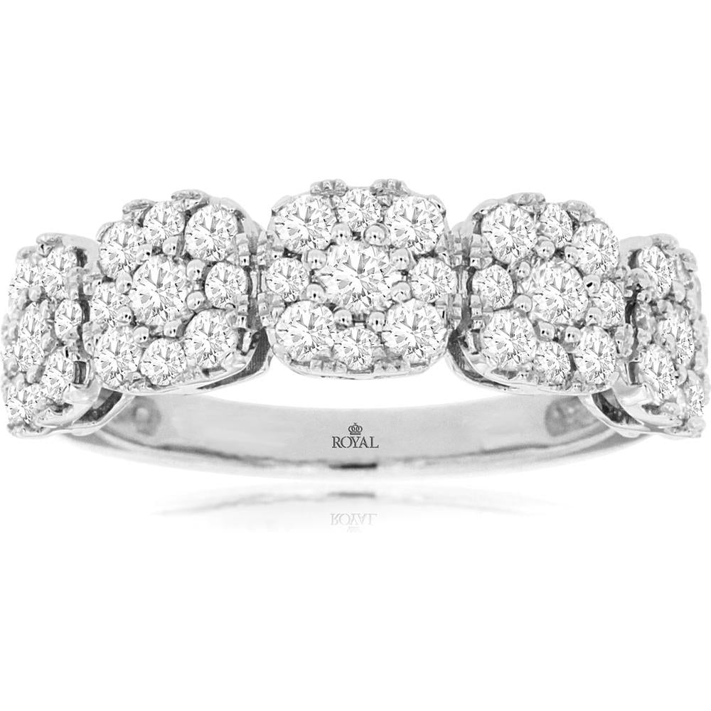 Royal 14K White Gold Wedding Band with Shared Prong Set Round Diamonds - 1.30 Carat Total Diamond Weight
