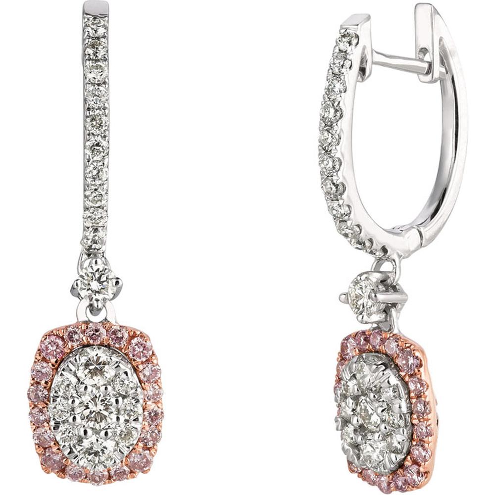 Royal 14K White Gold White & Pink Diamond Halo Earrings - 0.65 Carat Total Diamond Weight
