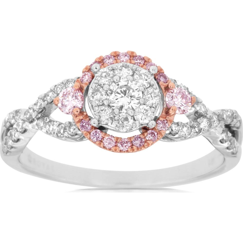 Royal 14K White Gold White & Pink Diamond Halo Ring - 0.54 Carats Total Diamond Weight
