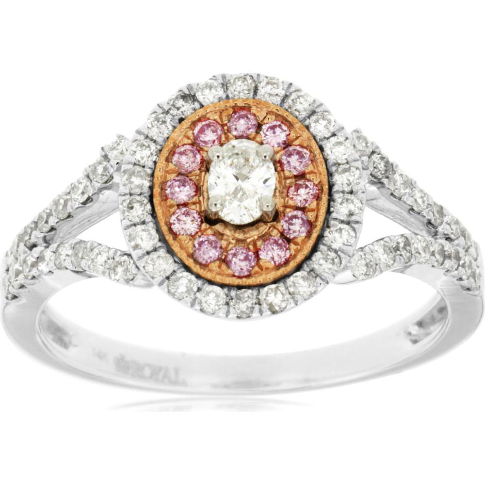 Royal 14K White Gold White & Pink Diamond Halo Ring - 0.65 Carats Total Diamond Weight
