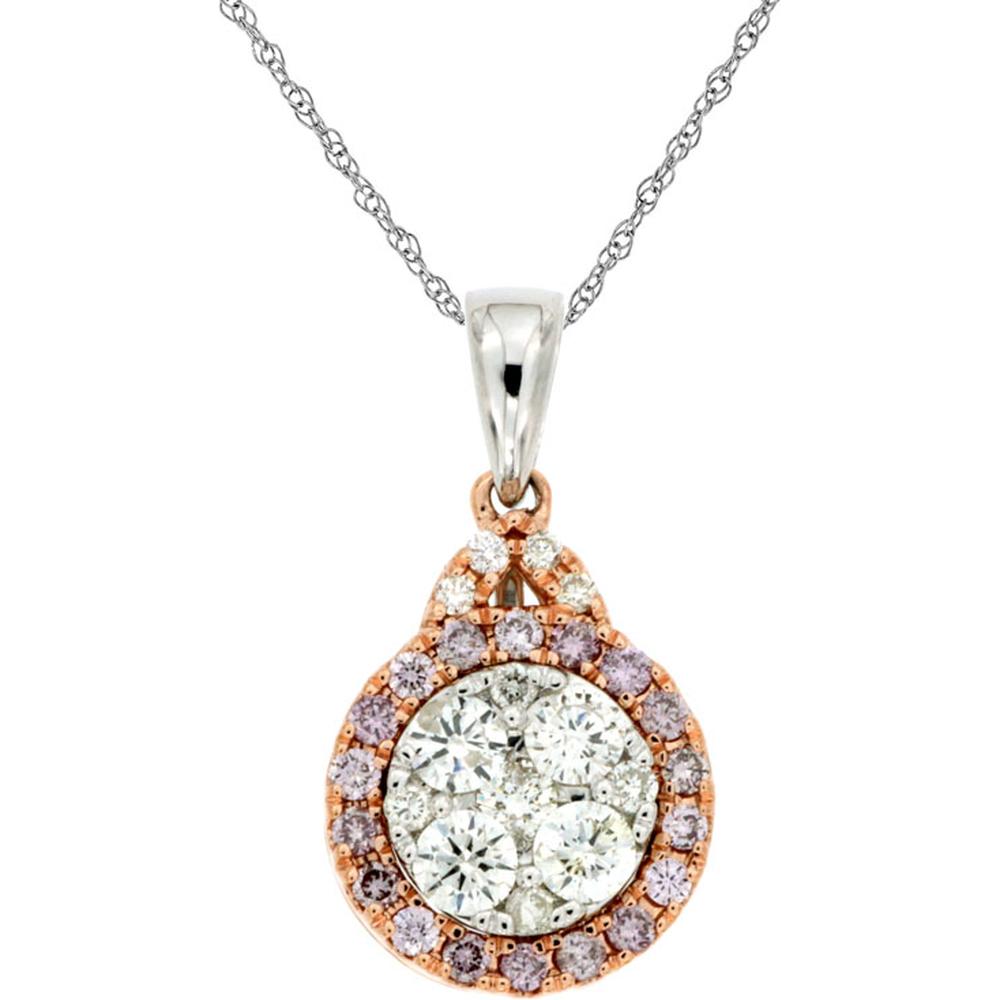 Royal 14K White Gold White & Pink Diamond Pendant - Elegant Women's Necklace