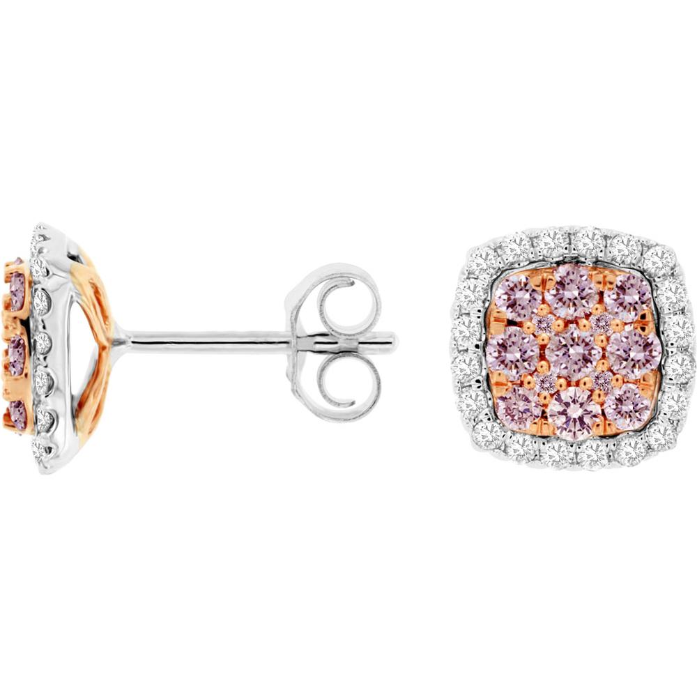 Royal 14K White Gold White & Pink Diamond Stud Earrings - 0.28 Carat Total Diamond Weight
