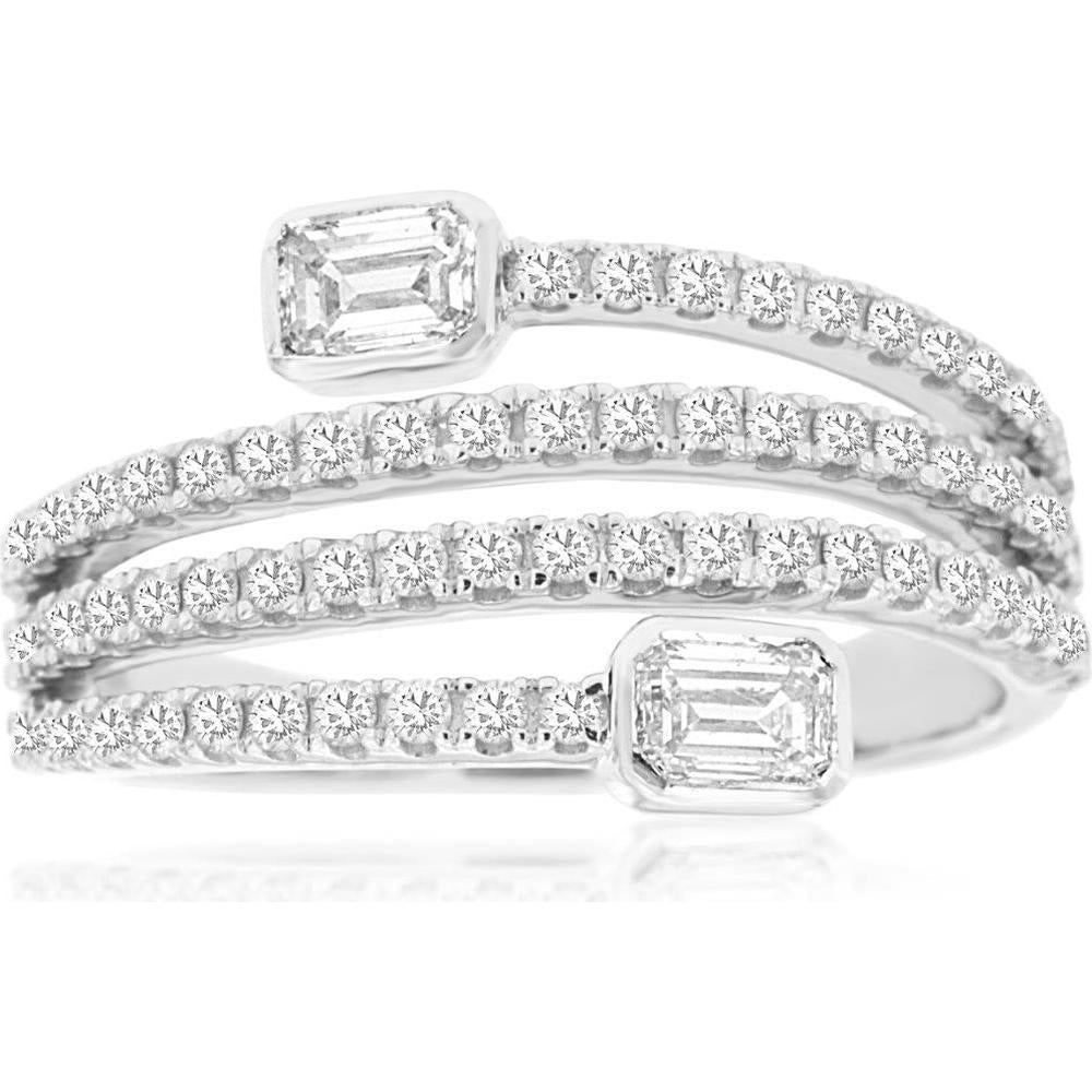 Royal 14K White Gold Wrap-Around Ring with Emerald-Cut and Round Diamonds - 1.0 Carat Total Diamond Weight