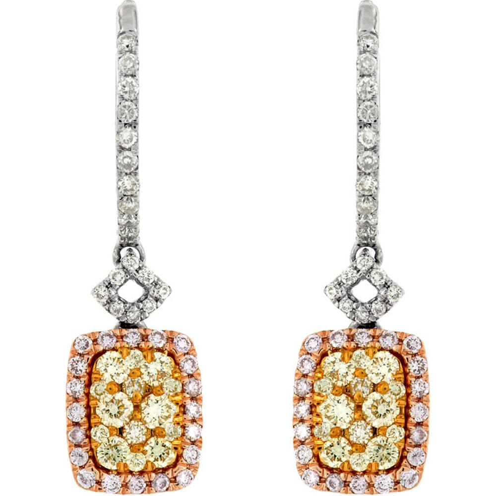 Royal 14K White Gold Yellow & Pink Diamond Earrings - 0.20 Carat Main Stone, 0.68 Carat Total Diamond Weight