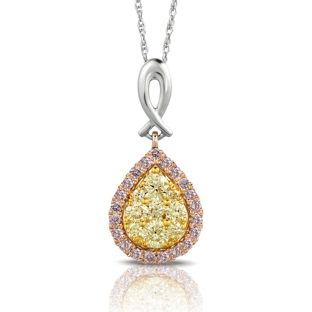 Royal 14K White Gold Yellow & Pink Diamond Pendant - Radiant Elegance