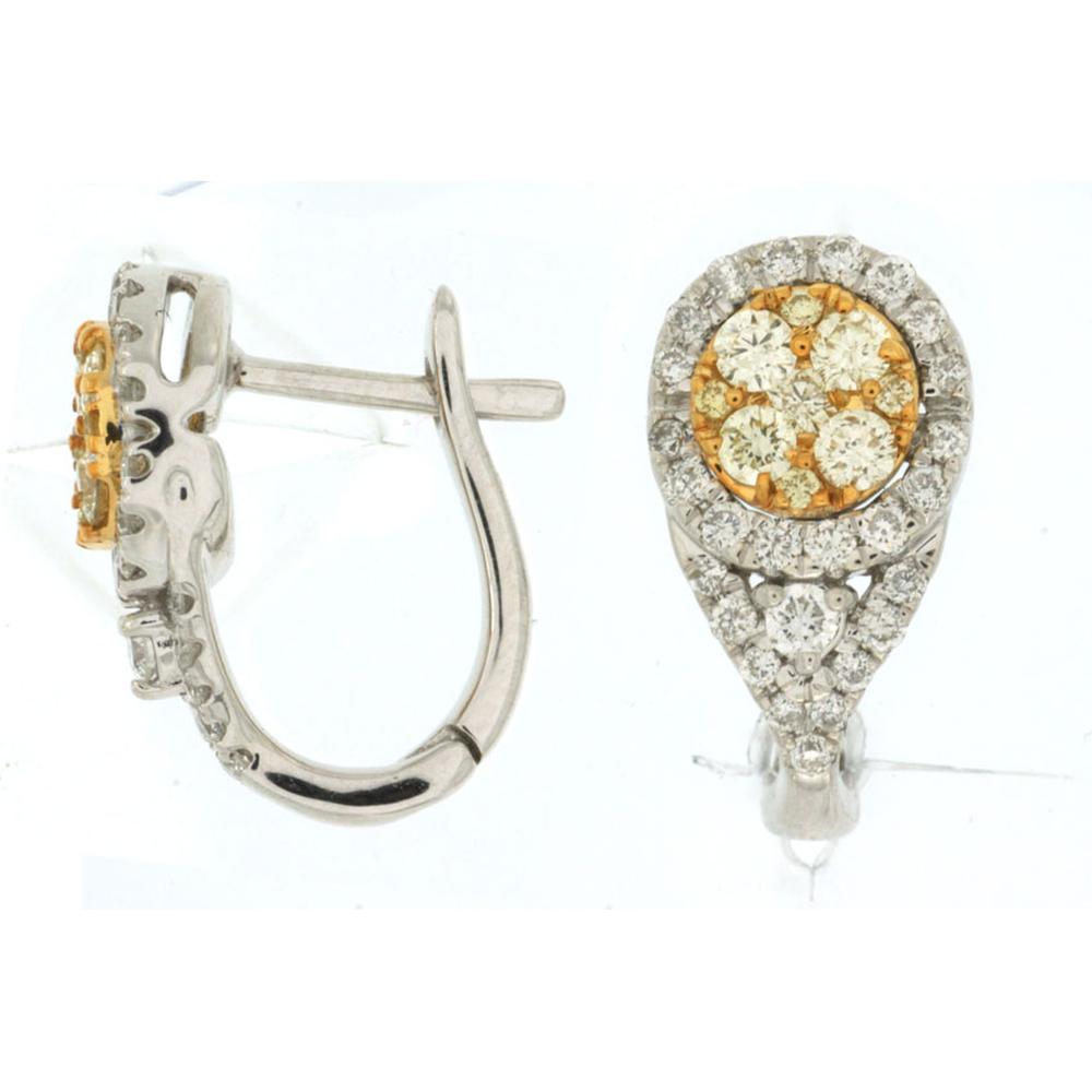Royal 14K White Gold Yellow & White Diamond Drop Earrings - 0.88 Carats Total Diamond Weight