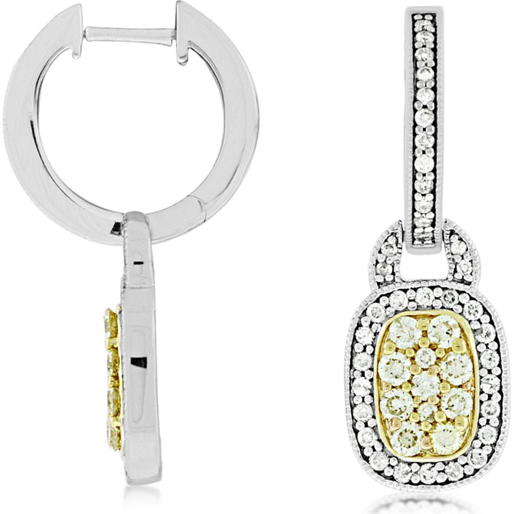 Royal 14K White Gold Yellow & White Diamond Earrings - 0.90 Caratw Total Diamond Weight
