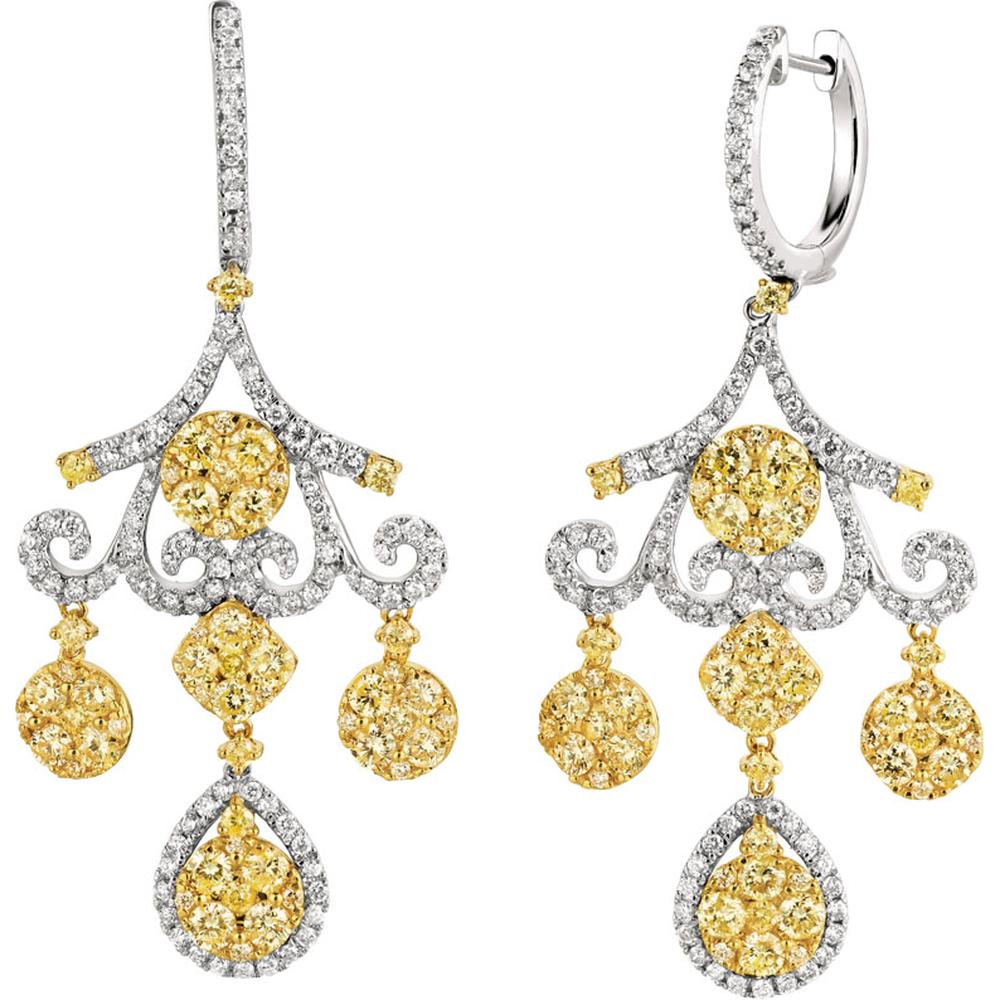 Royal 14K White Gold Yellow and White Diamond Earrings - 5.20 Carat Total Diamond Weight