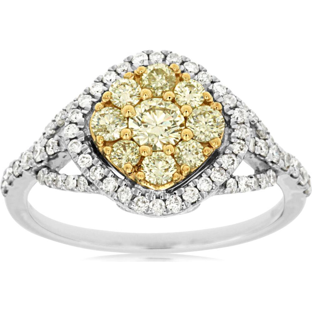 Royal 14K White Gold Yellow & White Diamond Fancy Link Ring - 0.95 Carat Total Diamond Weight
