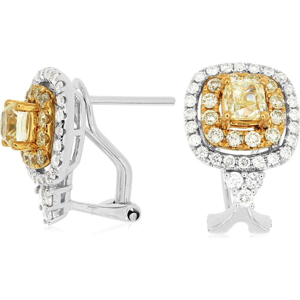 Royal 14K White Gold Yellow and White Diamond Halo Earrings
