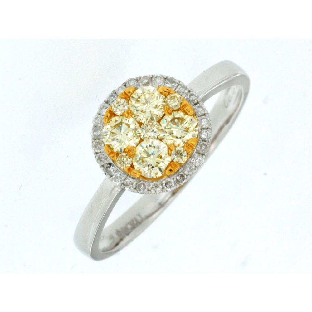 Royal 14K White Gold Yellow and White Diamond Halo Ring - 0.65 Carats Total Diamond Weight