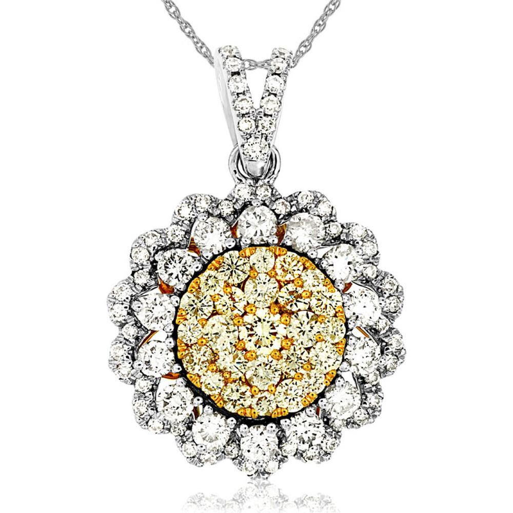 Royal 14K White Gold Yellow & White Diamond Pendant - 1.94 Carat Total Diamond Weight