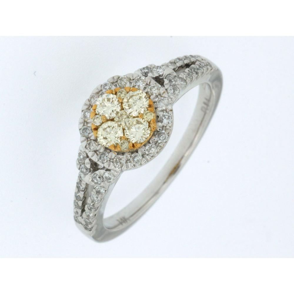 Royal 14K White Gold Yellow & White Diamond Ring - 0.34 Carat Main Diamond - 0.28 Carat Yellow Diamond