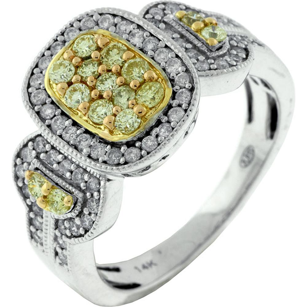 Royal 14K White Gold Yellow and White Diamond Ring - 0.78 Carat Total Diamond Weight