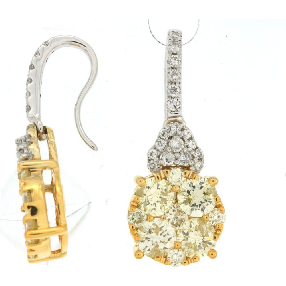 Royal 14K White Gold Yellow Diamond and Diamond Drop Earrings - 2.62 Carats Total Diamond Weight