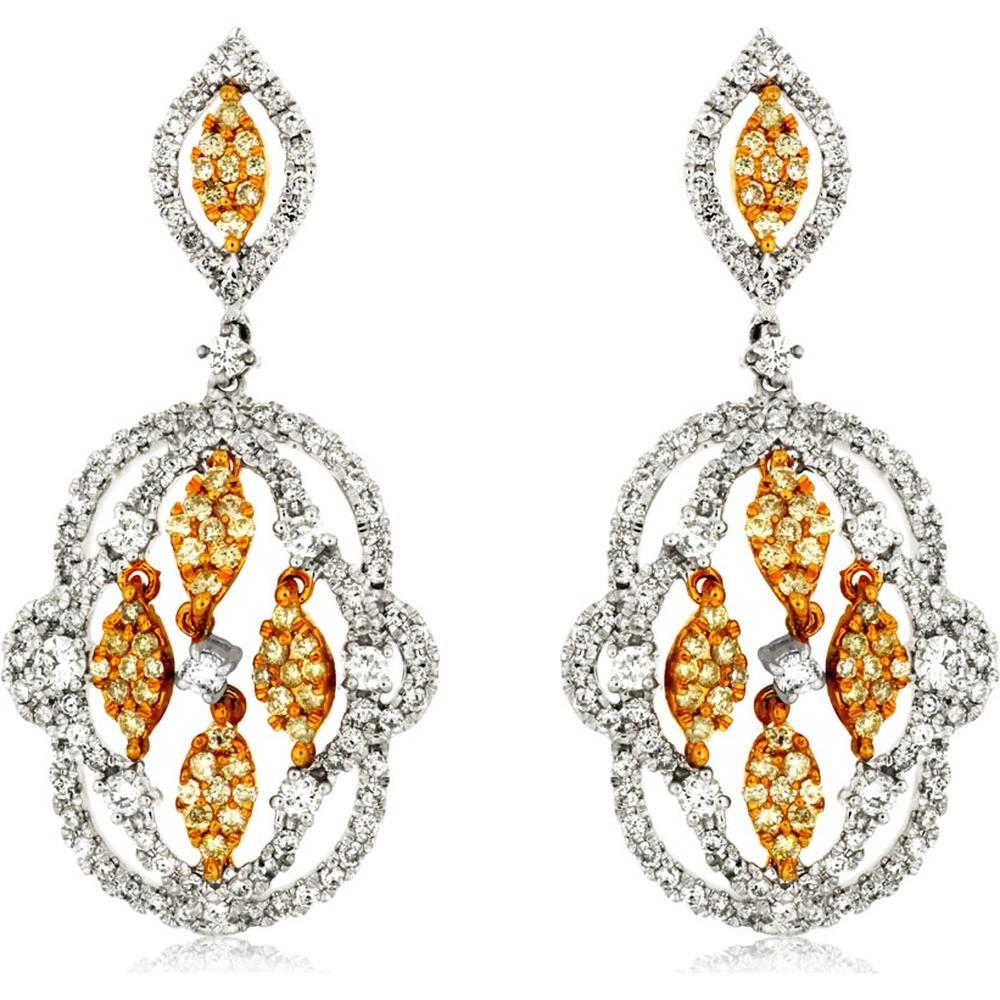 Royal 14K White Gold Yellow Diamond & Diamond Earrings - 1.50 Carat & 0.73 Carat Total Carat Weight