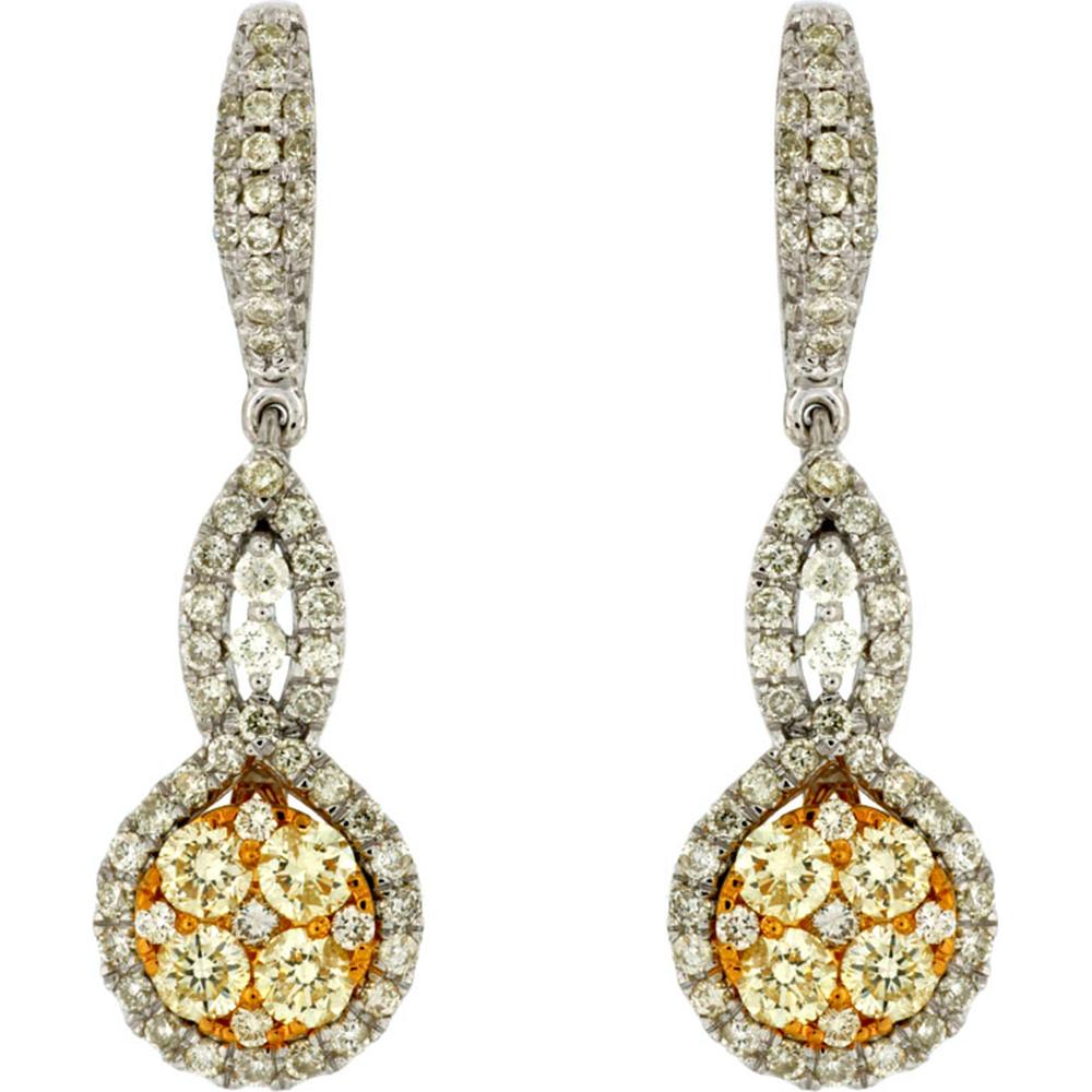 Royal 14K White Gold Yellow Diamond & Diamond Earrings - 1.58 Carat Total Diamond Weight