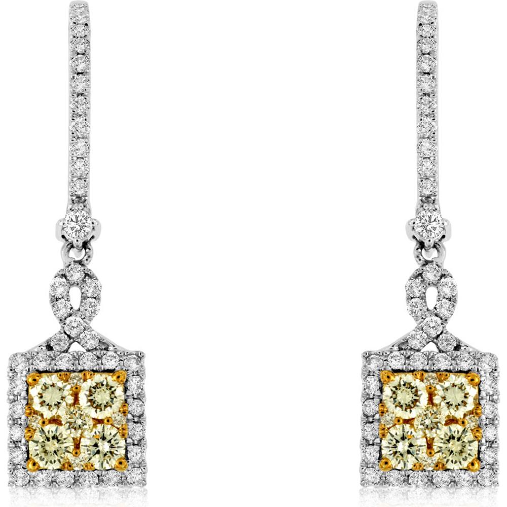 Royal 14K White Gold Yellow Diamond & Diamond Earrings - Radiant Beauty