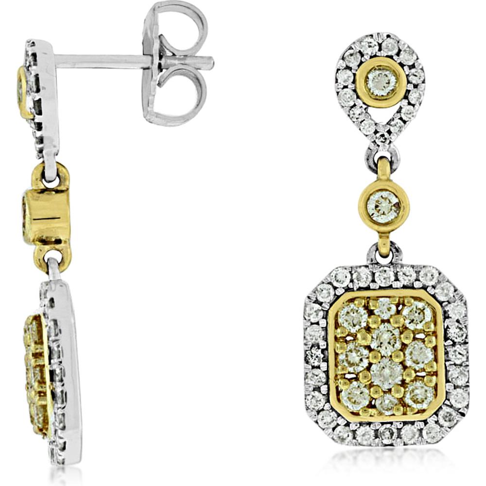 Royal 14K White Gold Yellow Diamond & Diamond Halo Drop Earrings - 1.06 Carats Total Diamond Weight