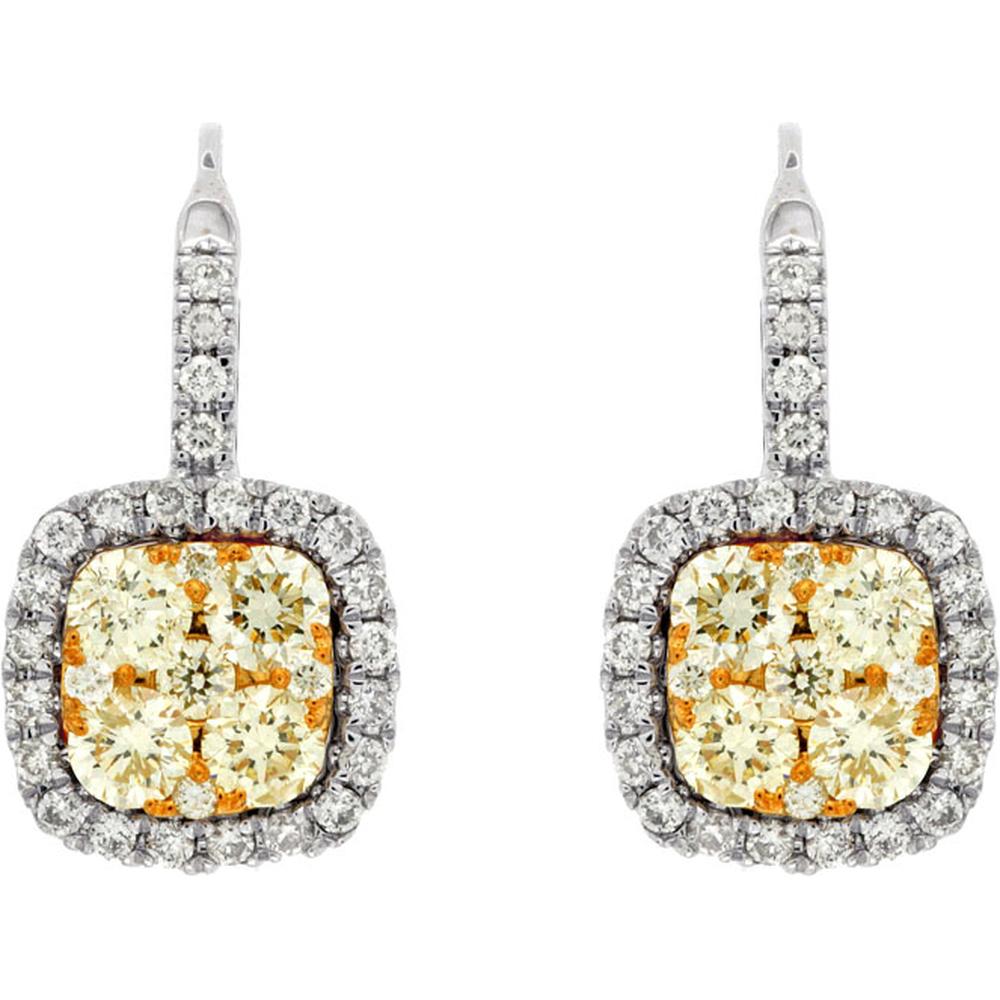 Royal 14K White Gold Yellow Diamond & Diamond Halo Earrings - 1.12 Carats Total Diamond Weight