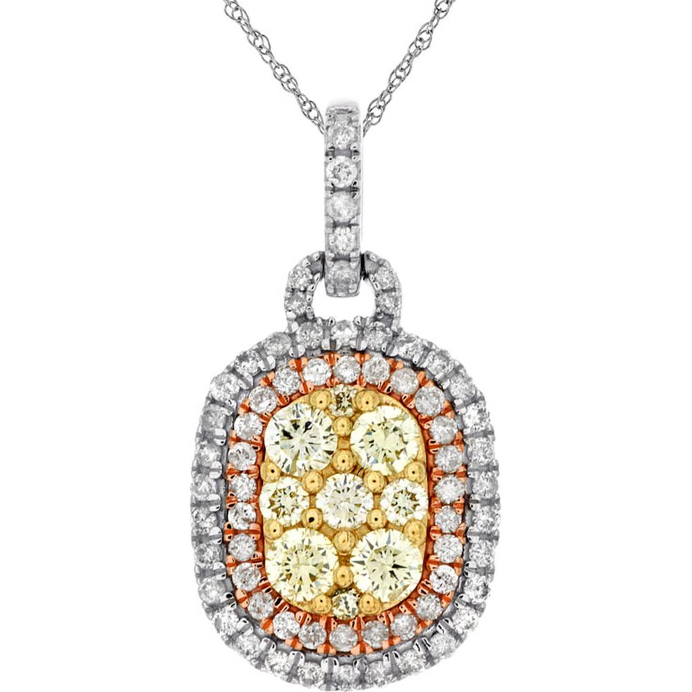 Royal 14K White Gold Yellow Diamond & Diamond Halo Pendant - 0.89 Carats Total Diamond Weight