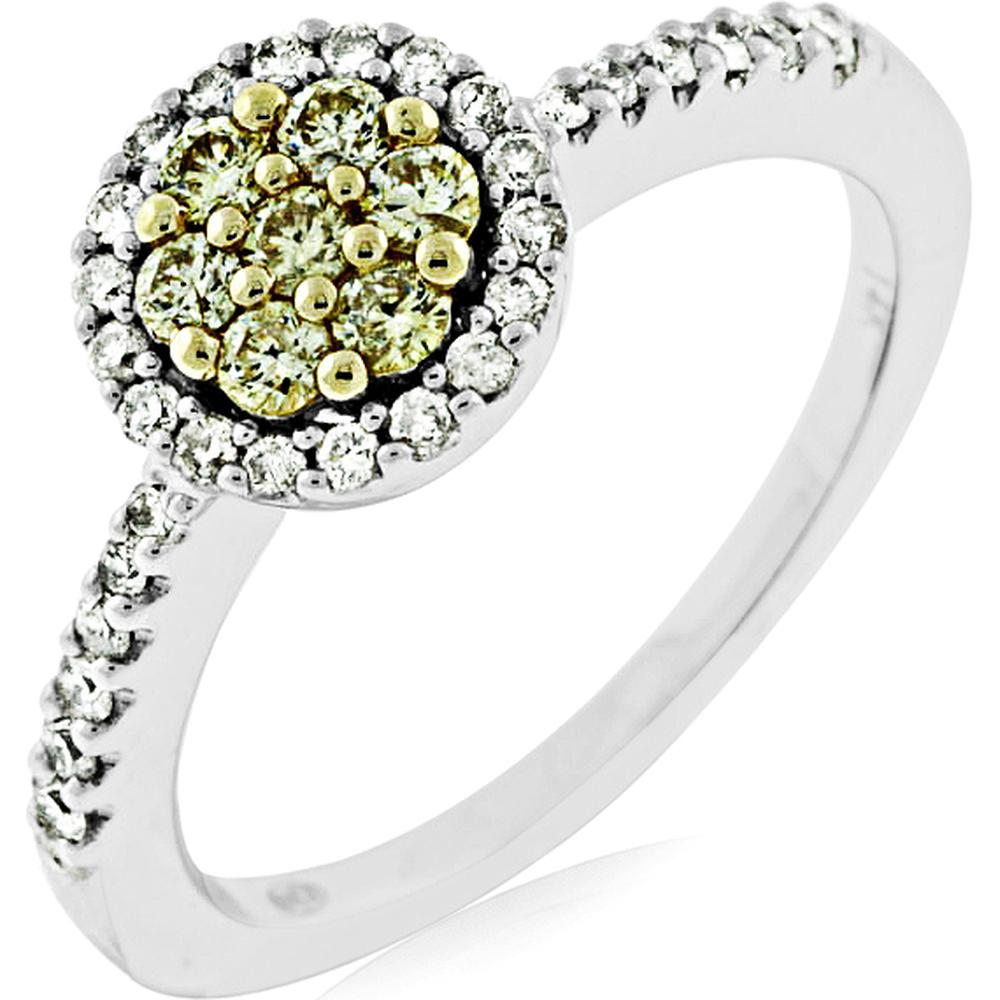 Royal 14K White Gold Yellow Diamond & Diamond Halo Ring - 0.51 Carats Total Diamond Weight