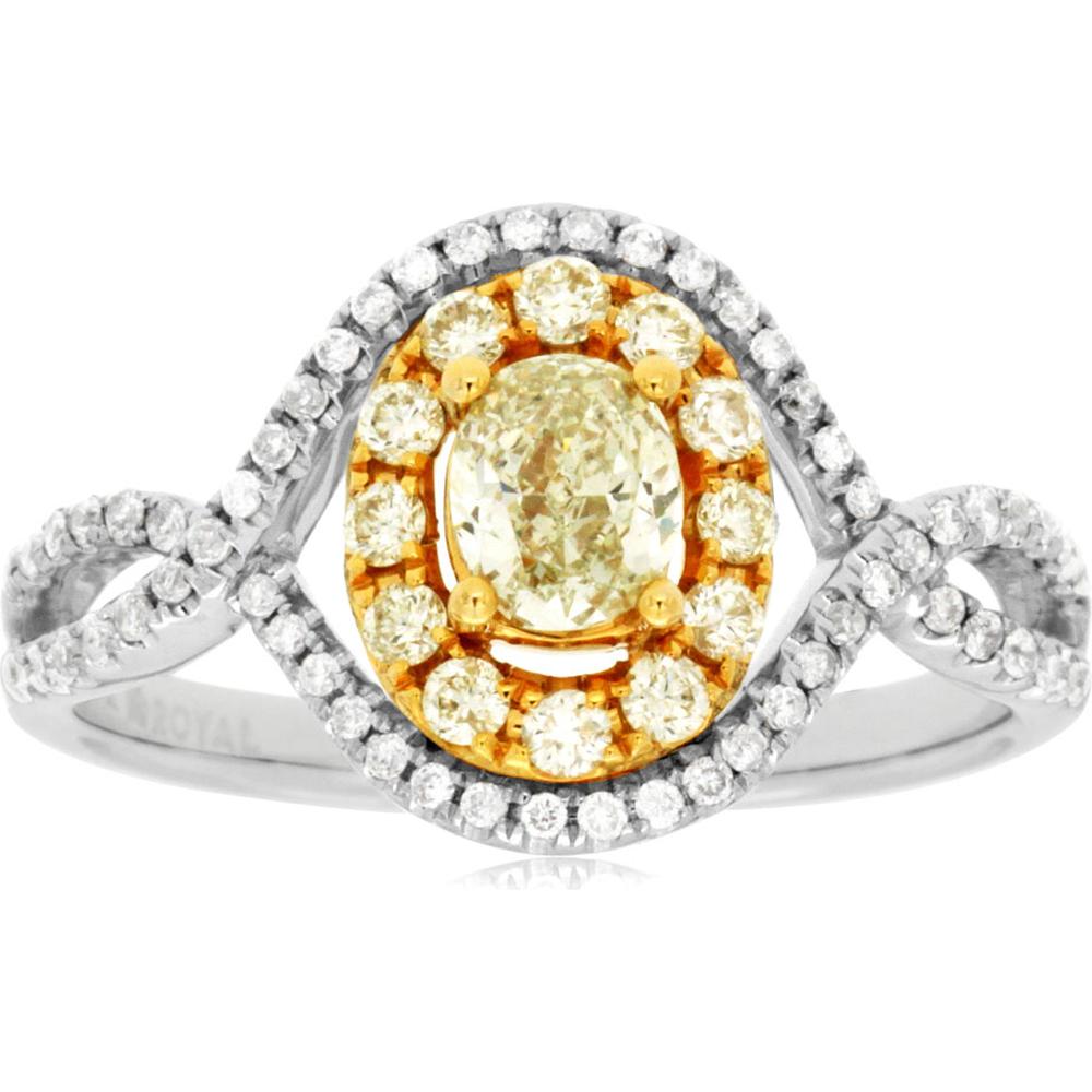Royal 14K White Gold Yellow Diamond & Diamond Halo Ring - 0.55 Carat Yellow Diamond, 0.23 Carat White Diamond Total