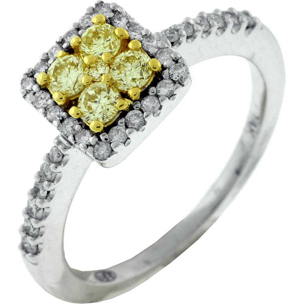 Royal 14K White Gold Yellow Diamond & Diamond Halo Ring - 0.55 Carats Total Diamond Weight
