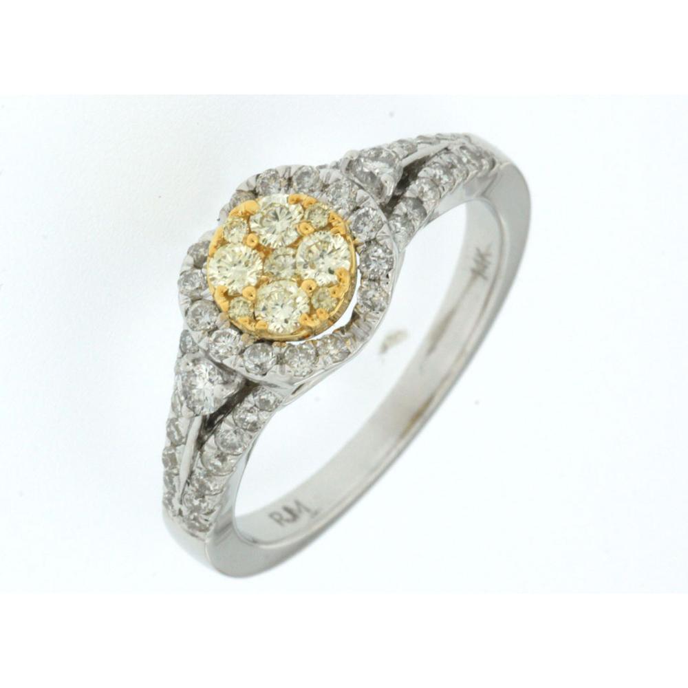 Royal 14K White Gold Yellow Diamond & Diamond Halo Ring - 0.72 Carats Total Diamond Weight