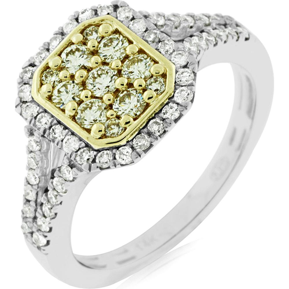 Royal 14K White Gold Yellow Diamond & Diamond Halo Ring - 0.73 Carats Total Diamond Weight