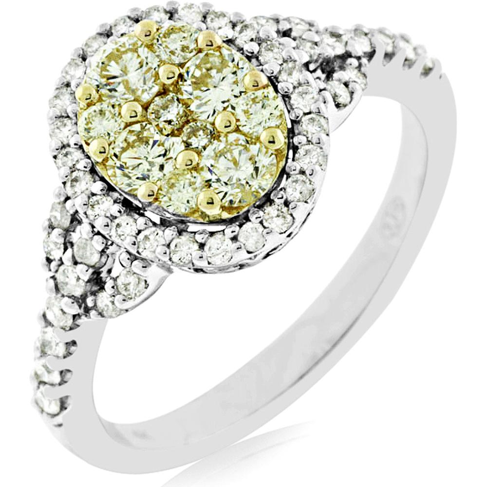 Royal 14K White Gold Yellow Diamond & Diamond Halo Ring - 0.95 Carats Total Diamond Weight