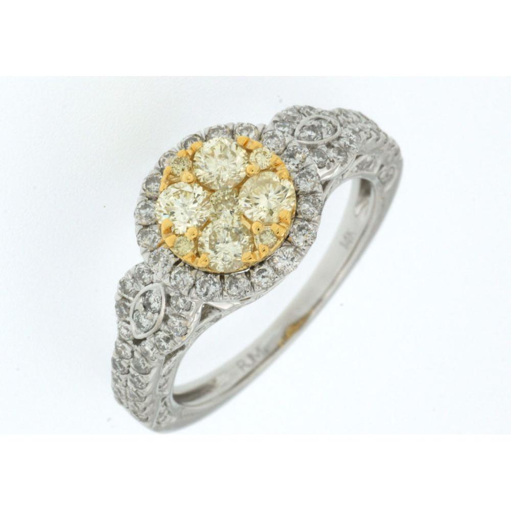 Royal 14K White Gold Yellow Diamond & Diamond Halo Ring - 1.36 Carats Total Diamond Weight