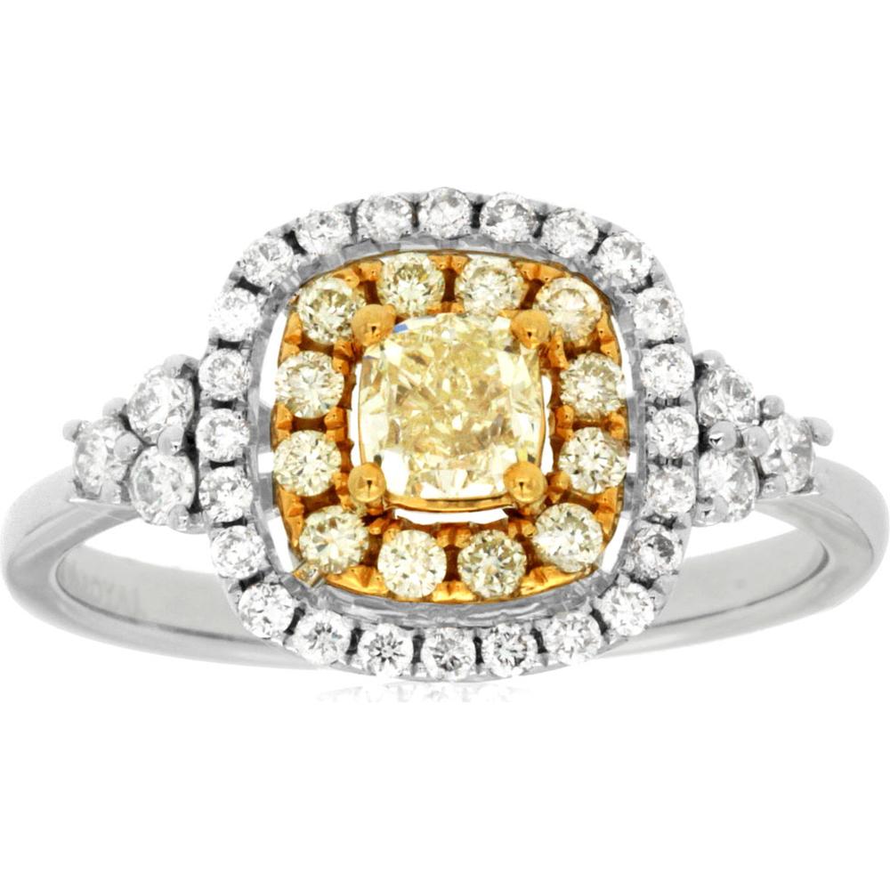 Royal 14K White Gold Yellow Diamond & Diamond Ring - 0.49 Carat Main Stone, 0.34 Carat Yellow Diamonds