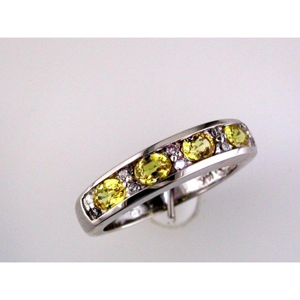 Royal 14K White Gold Yellow Sapphire & Diamond Band - Elegant Gemstone Ring